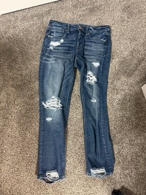 Distressed Women's Blue Jeans - Classic Slim Fit